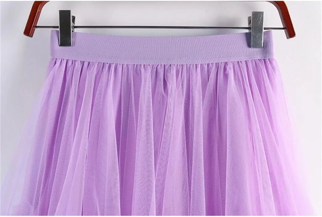 Tulle Long Skirt for Women Summer Irregular Mesh High Waist Maxi Skirt Pleated A-Line Swing Midi Skirt