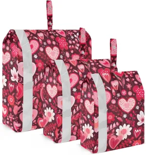 Valentines Day Heart Flower Packing Cubes for Travel 3 Set Compressible Packing Cubes Luggage Packing Organizers for Travel Accessories