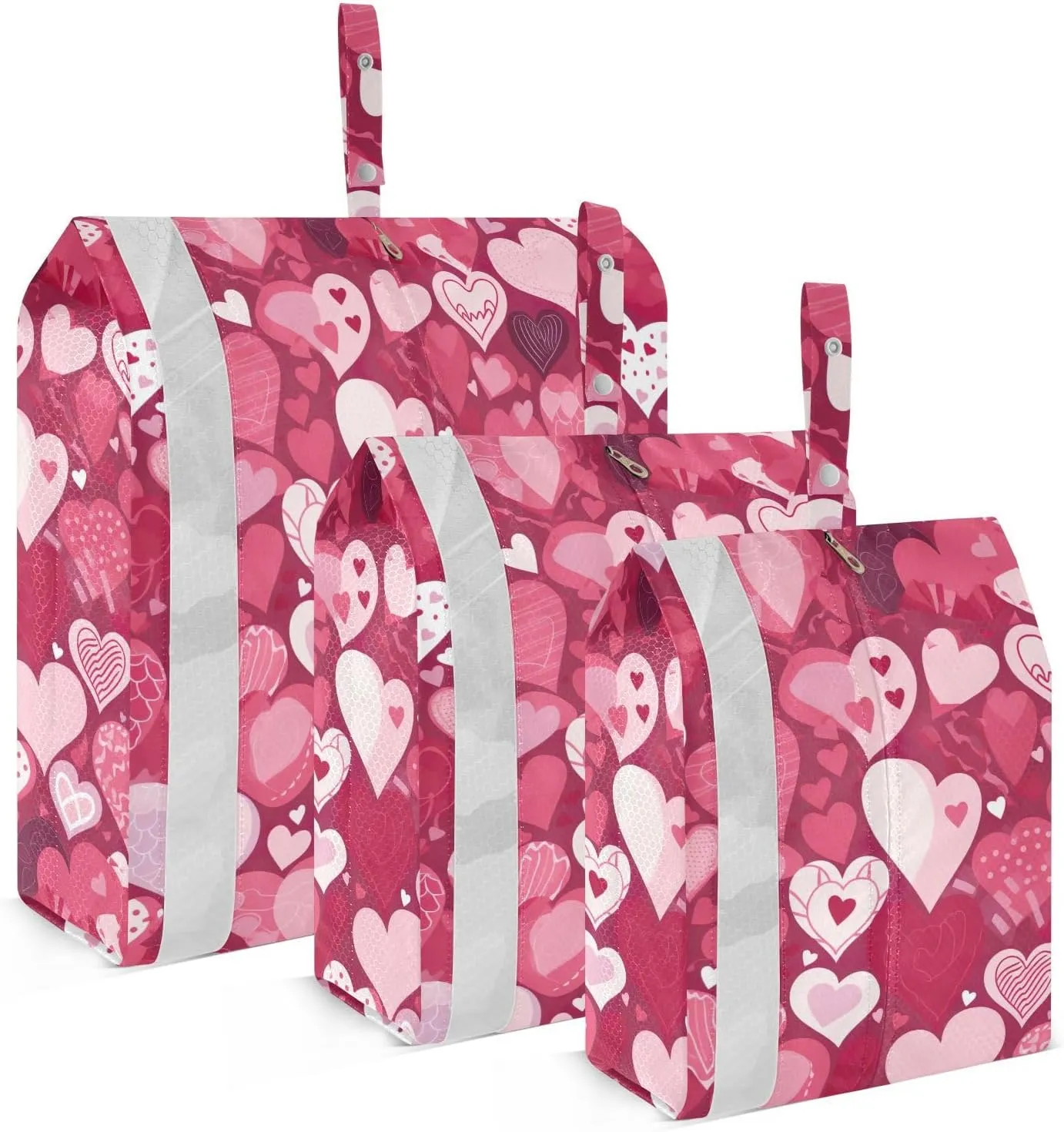 Valentines Day Red Hearts Packing Cubes for Travel 3 Set Compressible Packing Cubes Suitcase Organizer Bags for Luggage