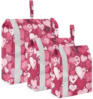 Valentines Day Red Hearts Packing Cubes for Travel 3 Set Compressible Packing Cubes Suitcase Organizer Bags for Luggage