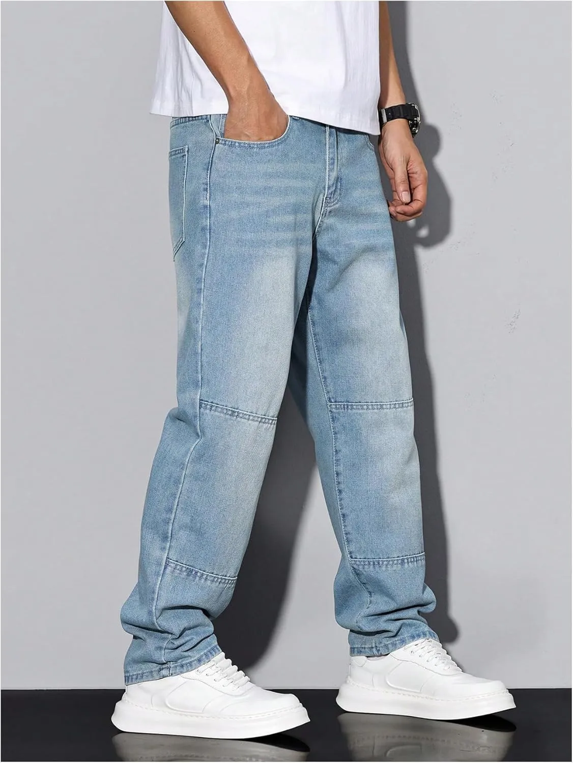 Verdusa Men's Faded Straight Leg Casual Denim Pants Vintage Jeans with Pockets