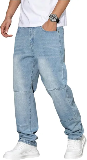 Verdusa Men's Faded Straight Leg Casual Denim Pants Vintage Jeans with Pockets