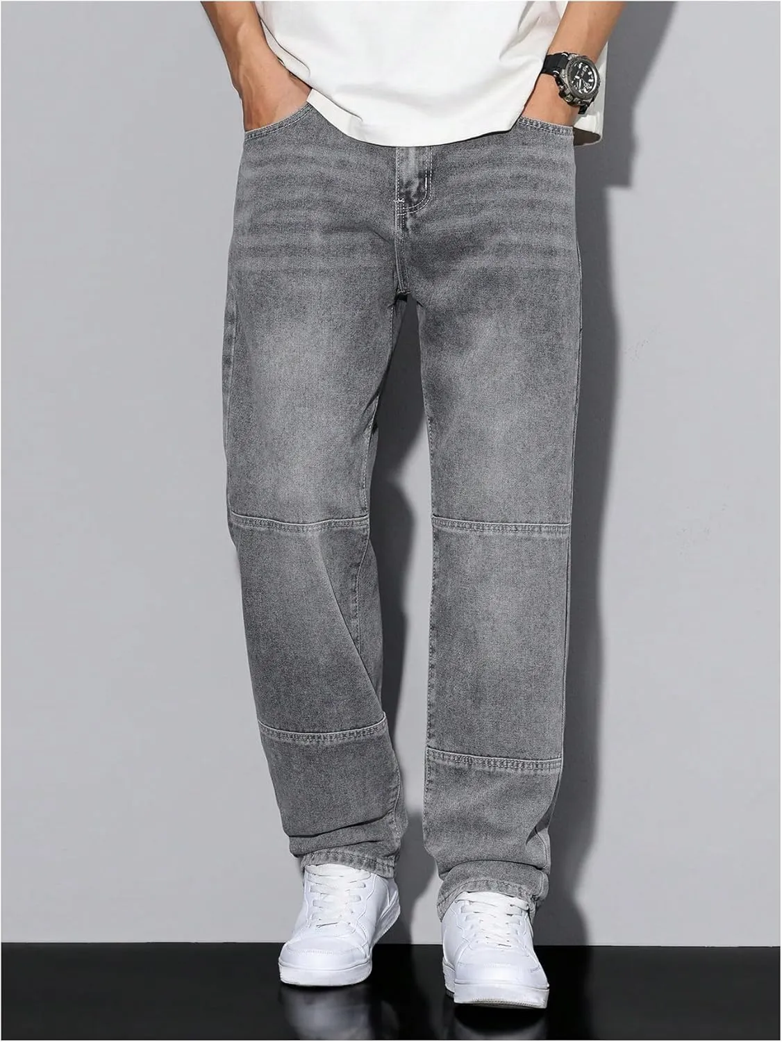 Verdusa Men's Faded Straight Leg Casual Denim Pants Vintage Jeans with Pockets