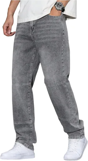 Verdusa Men's Faded Straight Leg Casual Denim Pants Vintage Jeans with Pockets