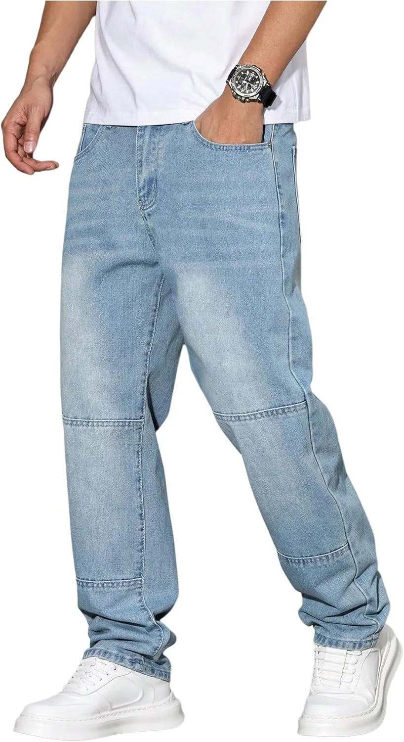 Verdusa Men's Faded Straight Leg Casual Denim Pants Vintage Jeans with Pockets