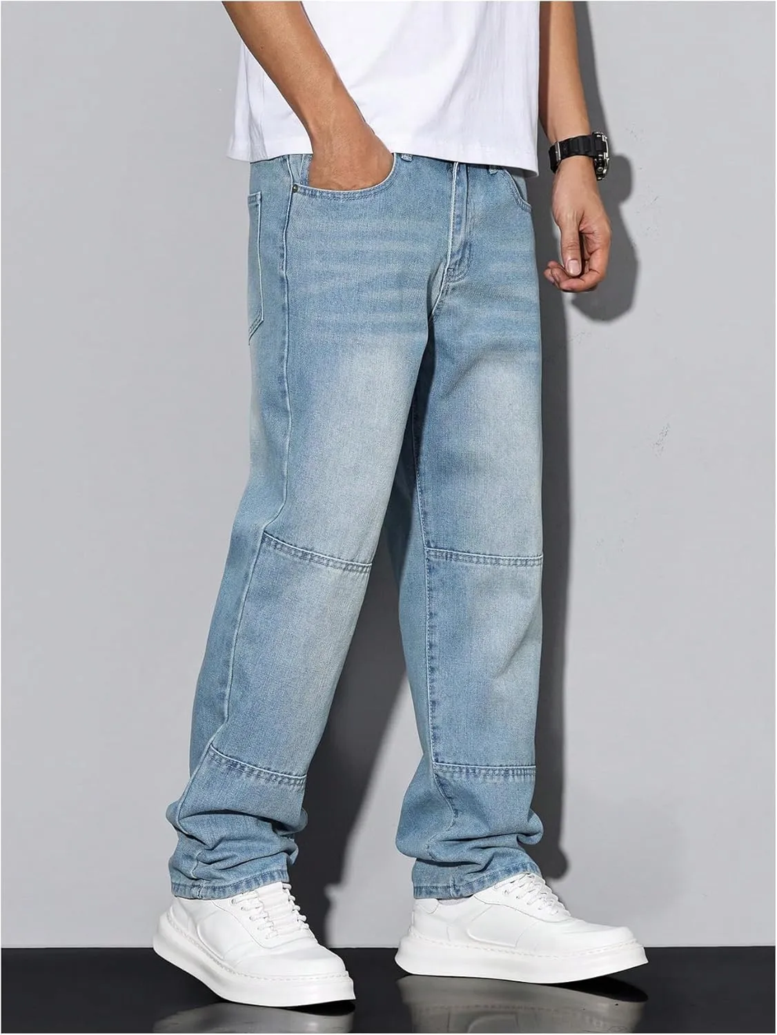 Verdusa Men's Faded Straight Leg Casual Denim Pants Vintage Jeans with Pockets