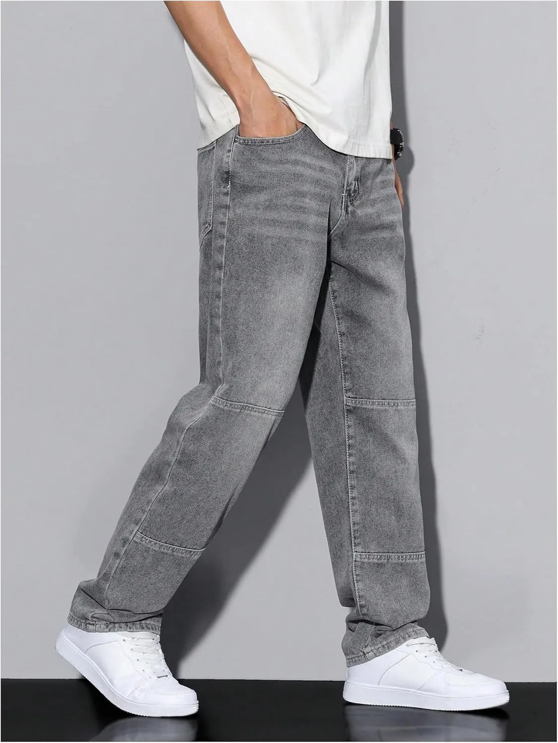 Verdusa Men's Faded Straight Leg Casual Denim Pants Vintage Jeans with Pockets