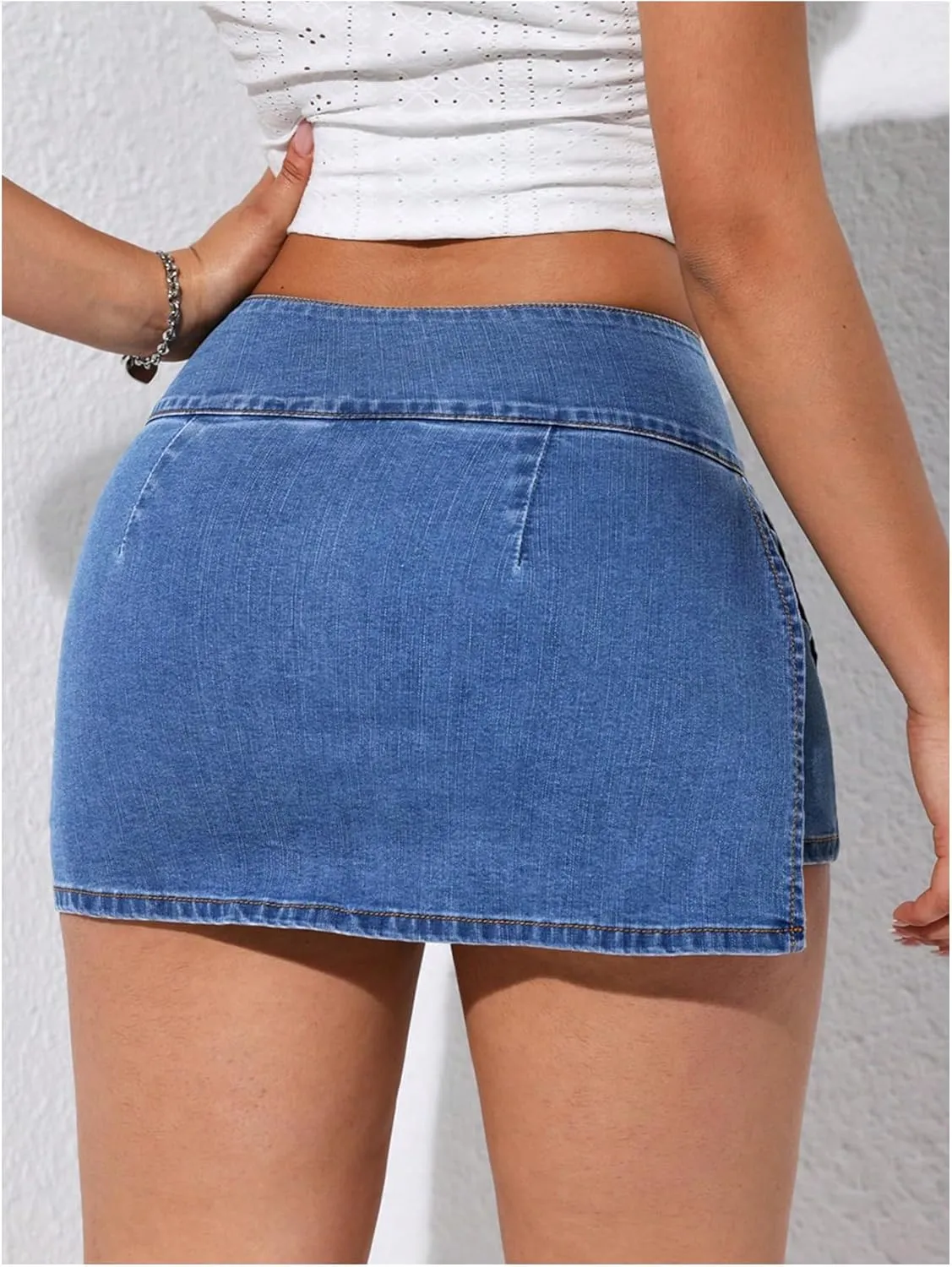 Verdusa Women's Slit Wrap Bodycon Denim Skirt Asymmetrical Mini Jean Skort