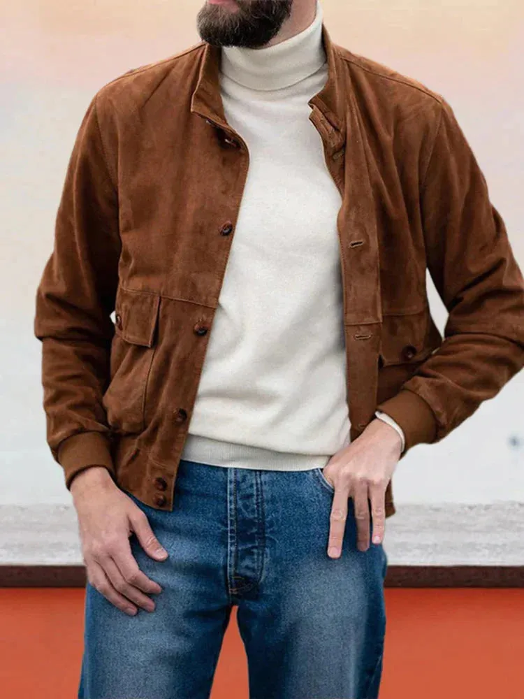 versatile solid color casual suede jacket