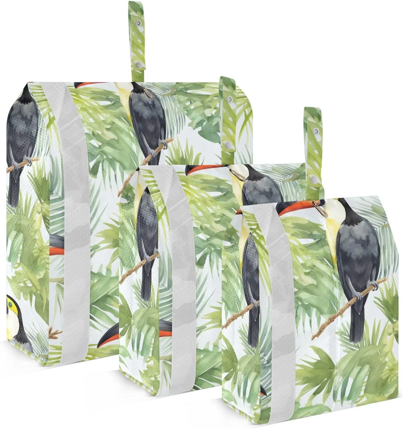 Watercolor Birds Tropical Leaves Packing Cubes for Travel 3 Set Compressible Packing Cubes Suitcase Organizer Bags for Carry On Suitcases