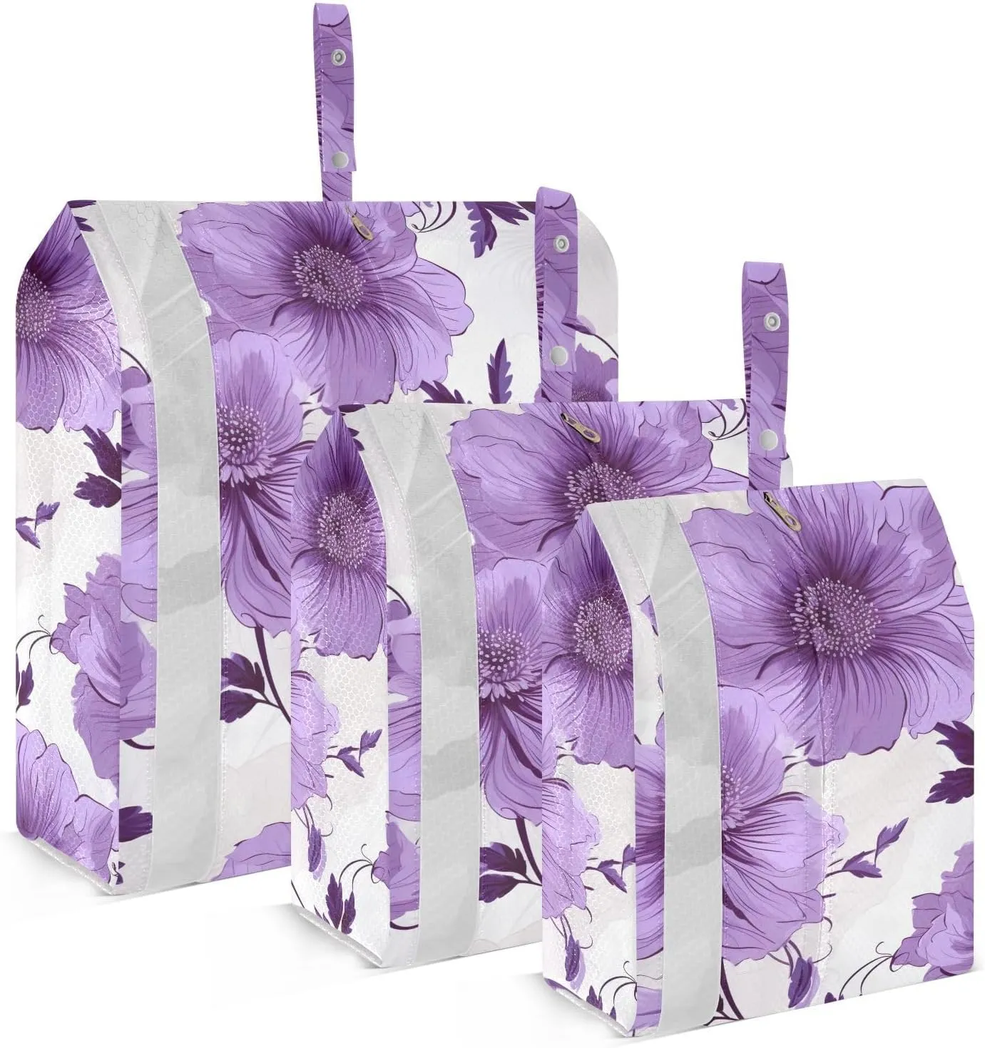 Watercolor Flowers Leaves Purple Packing Cubes for Travel 3 Set Travel Organizer Luggage Cubes for Packing