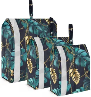 Watercolor Gold Chain Leaves Packing Cubes for Travel 3 Set Travel Packing Organizers Suitcase Organizer for Packing