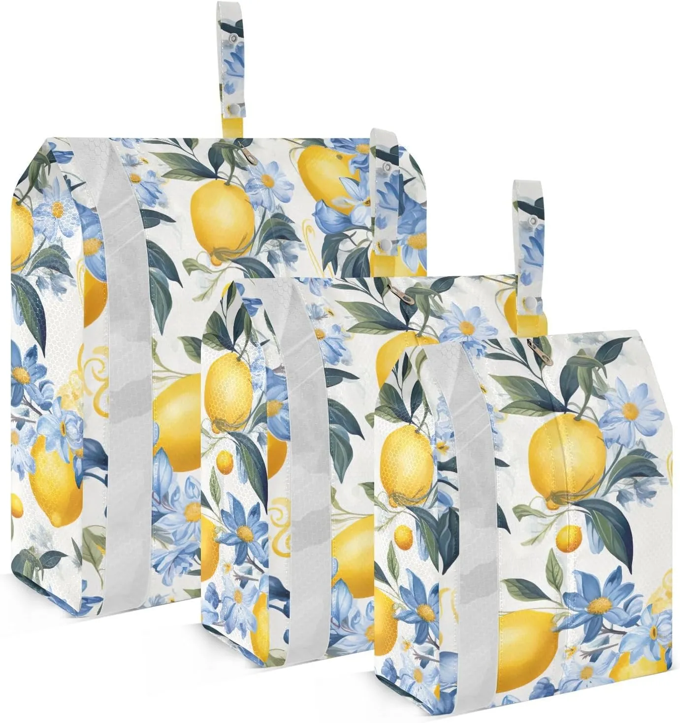Watercolor Lemon Flowers Blue Packing Cubes for Travel 3 Set Compression Bag Luggage Organizers for Suitcase