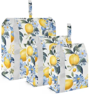 Watercolor Lemon Flowers Blue Packing Cubes for Travel 3 Set Compression Bag Luggage Organizers for Suitcase