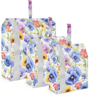 Watercolor Pansies Flowers Leaves Packing Cubes for Travel 3 Set Compression Cubes Suitcase Organizer Bags Set for Suitcases