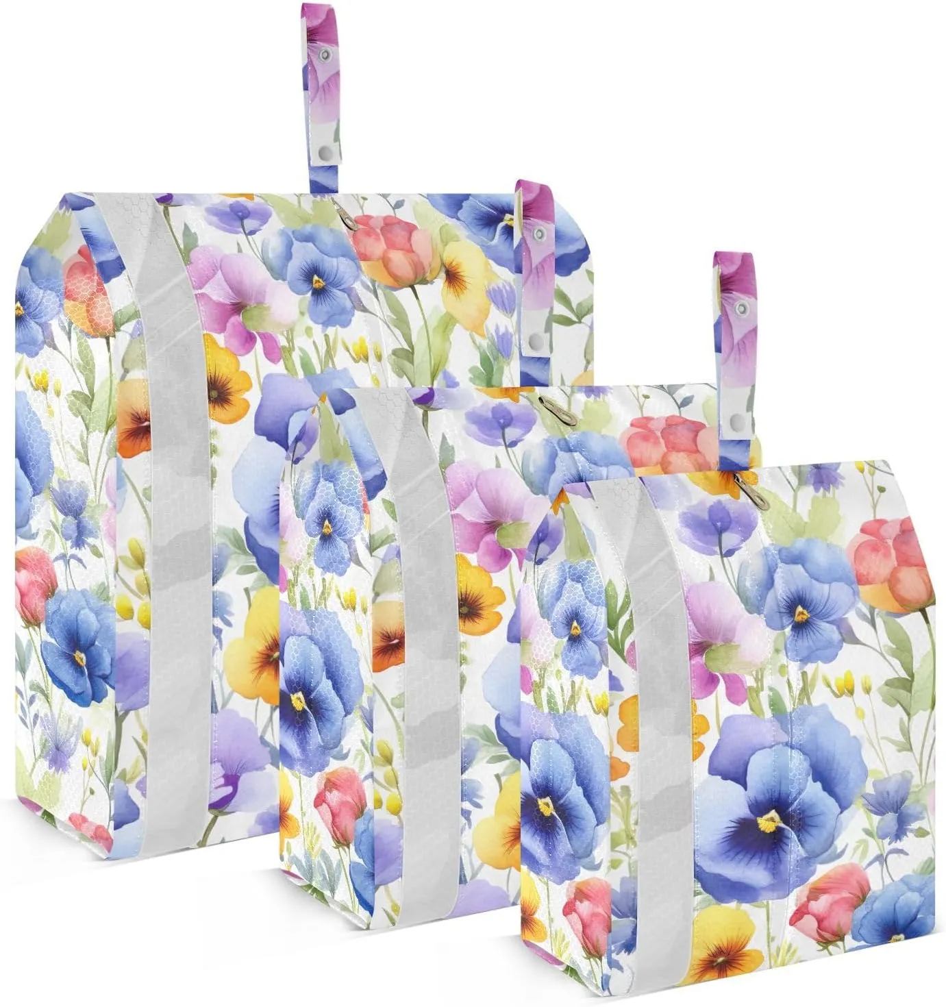 Watercolor Pansies Flowers Leaves Packing Cubes for Travel 3 Set Compression Cubes Suitcase Organizer Bags Set for Suitcases