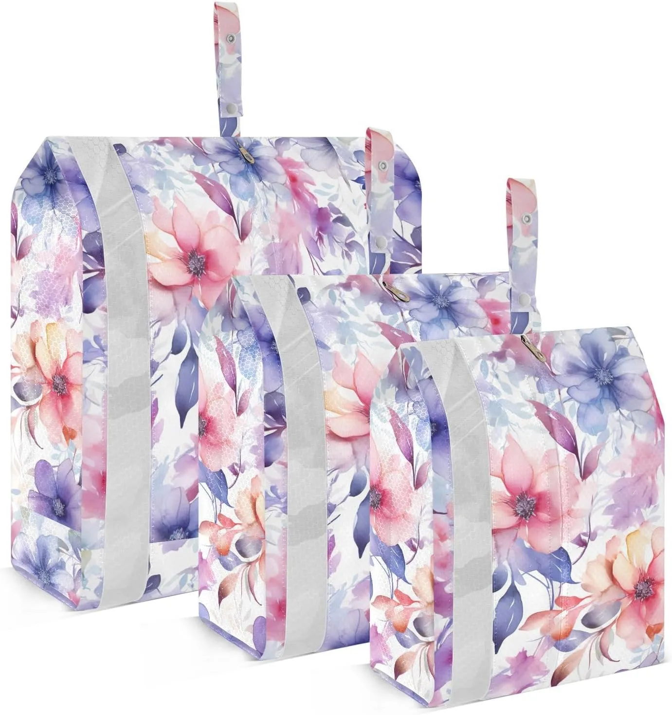 Watercolor Purple Flower Packing Cubes for Travel 3 Set Packing Cubes Compression Luggage Packing Organizers for Travel Compression