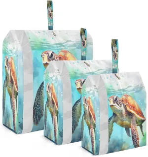 Watercolor Sea Turtle Packing Cubes for Travel 3 Set Travel Organizer Bags Luggage Cubes for Vacation Clothes