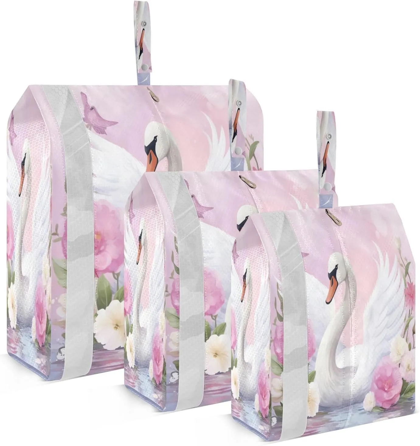 Watercolor Swan Flower Pink Packing Cubes for Travel 3 Set Packing Essentials Luggage Organizer Bags for Luggage