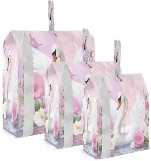 Watercolor Swan Flower Pink Packing Cubes for Travel 3 Set Packing Essentials Luggage Organizer Bags for Luggage