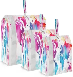 Watercolor World Map White Packing Cubes for Travel 3 Set Compression Cubes Luggage Packing Organizers for Packing