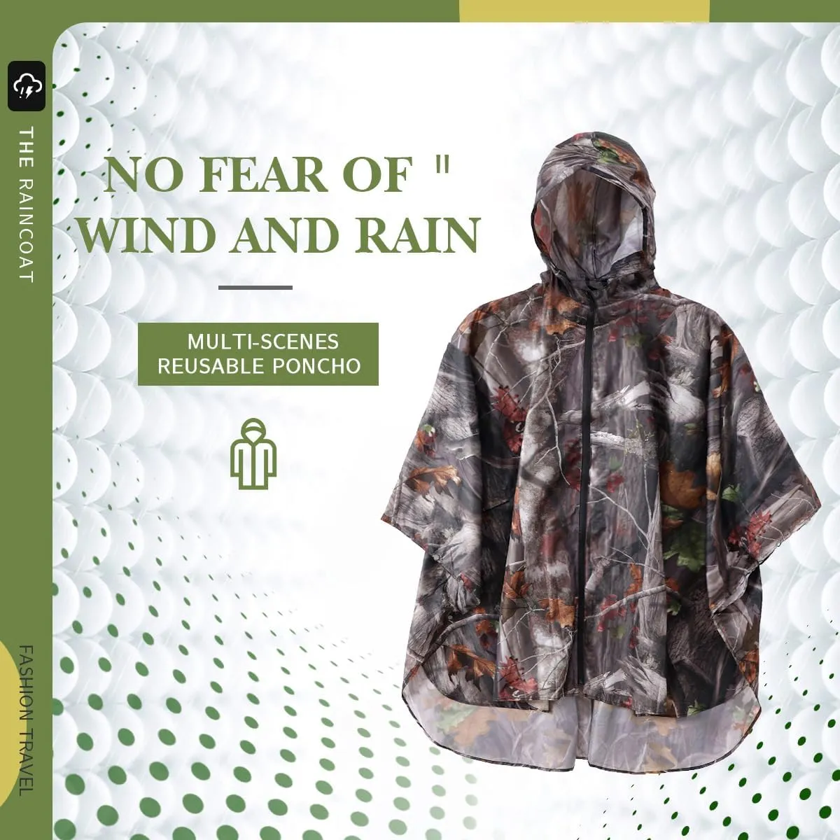 Waterproof Hooded Lightweight Rain Poncho for Adults Women Men with Pockets Unisex Fashion Zipper Jacket Coat