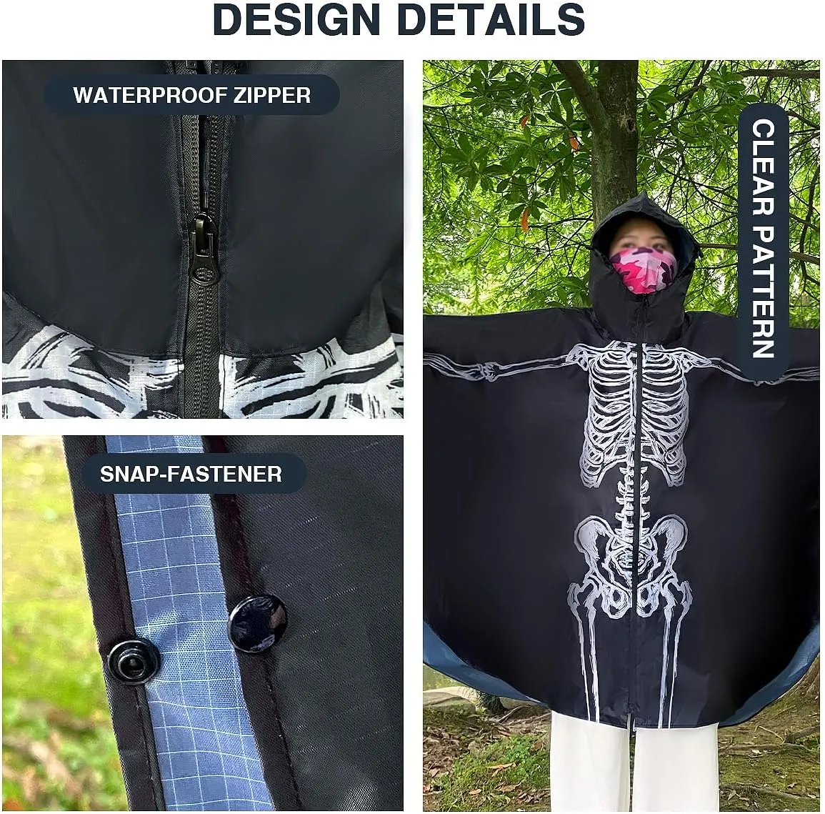 Waterproof Hooded Lightweight Rain Poncho for Adults Women Men with Pockets Unisex Fashion Zipper Jacket Coat