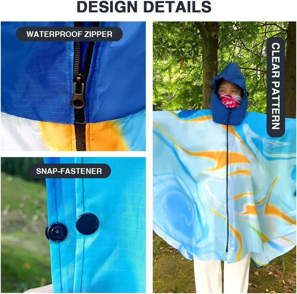 Waterproof Hooded Lightweight Rain Poncho for Adults Women Men with Pockets Unisex Fashion Zipper Jacket Coat