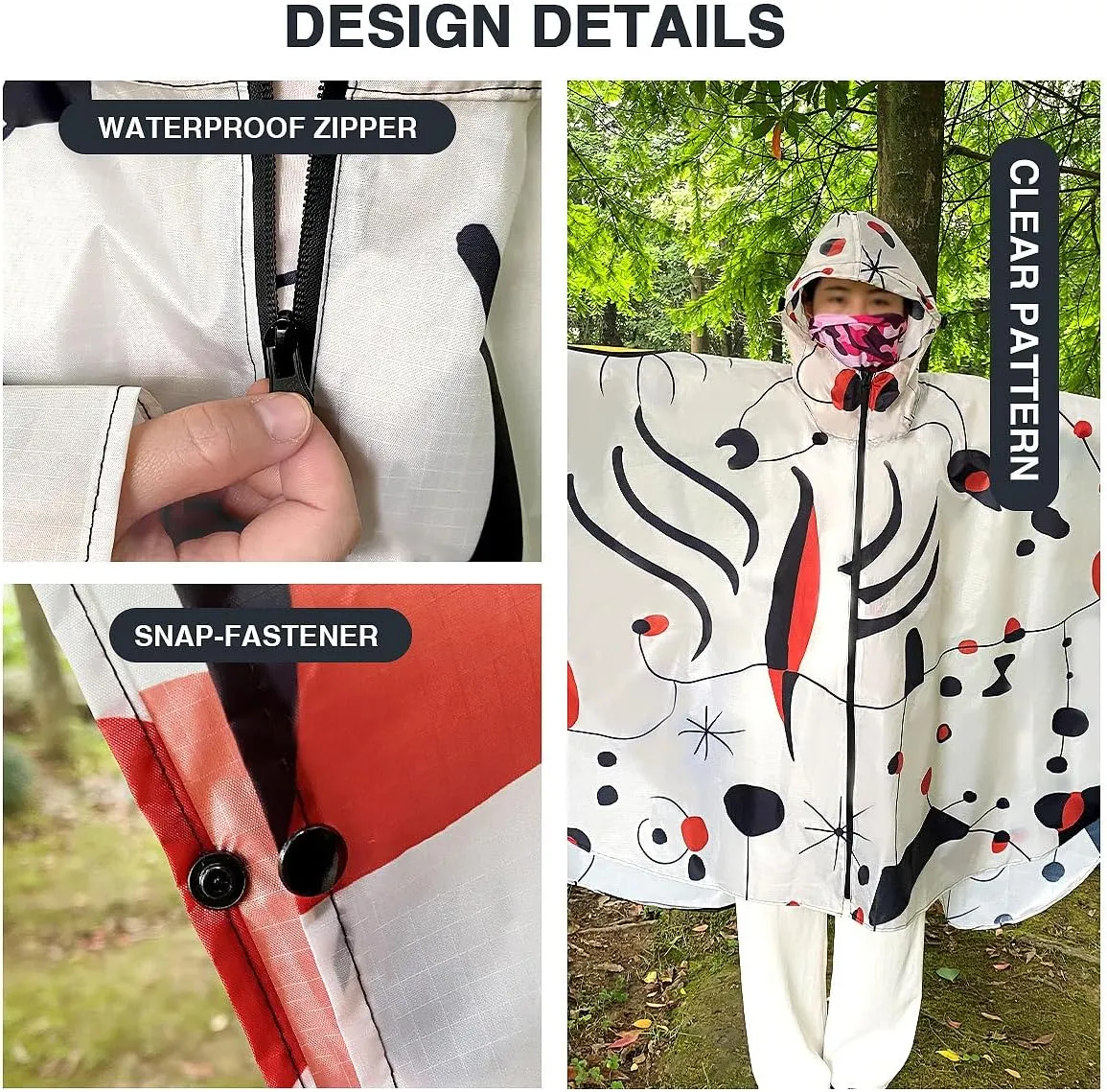 Waterproof Hooded Lightweight Rain Poncho for Adults Women Men with Pockets Unisex Fashion Zipper Jacket Coat