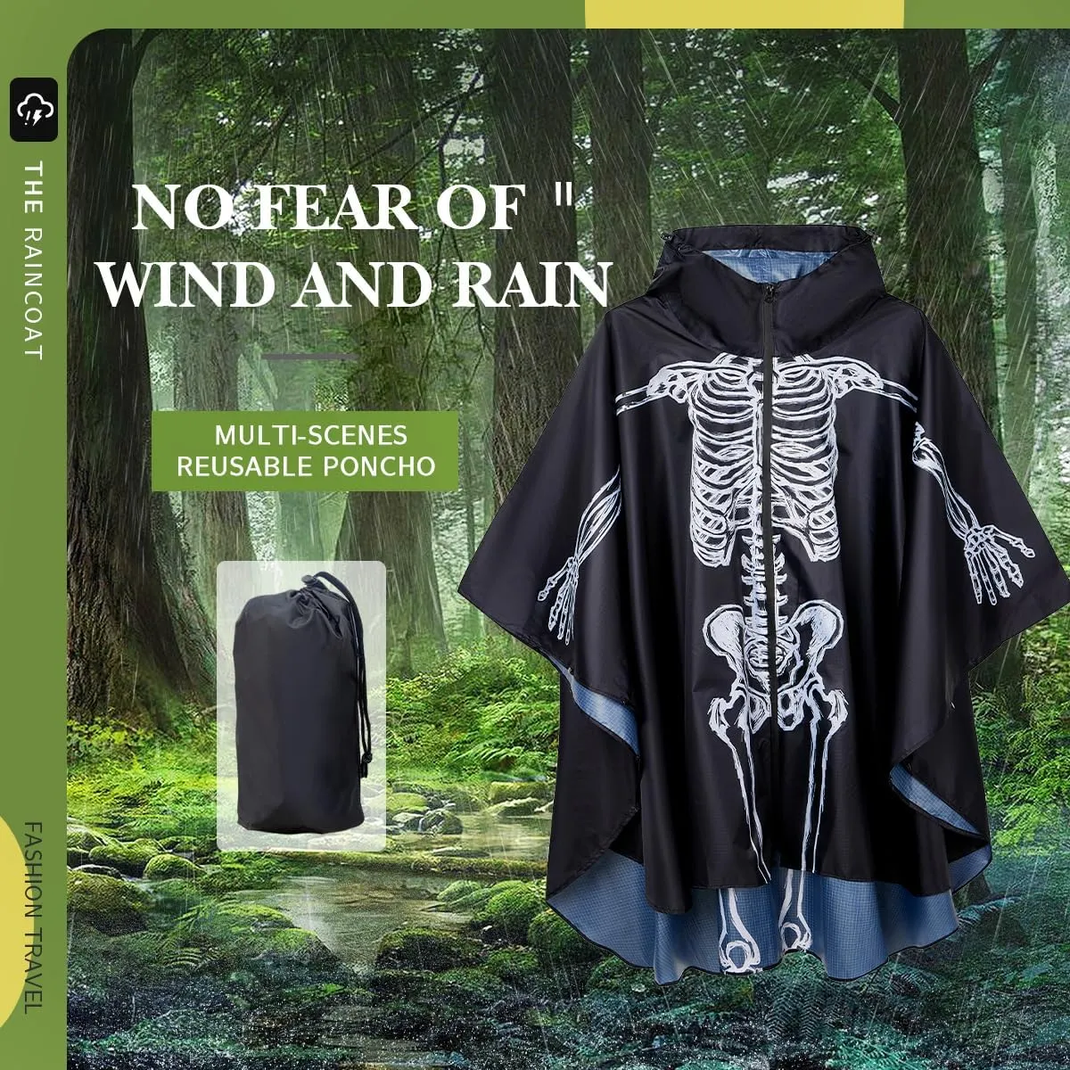 Waterproof Hooded Lightweight Rain Poncho for Adults Women Men with Pockets Unisex Fashion Zipper Jacket Coat