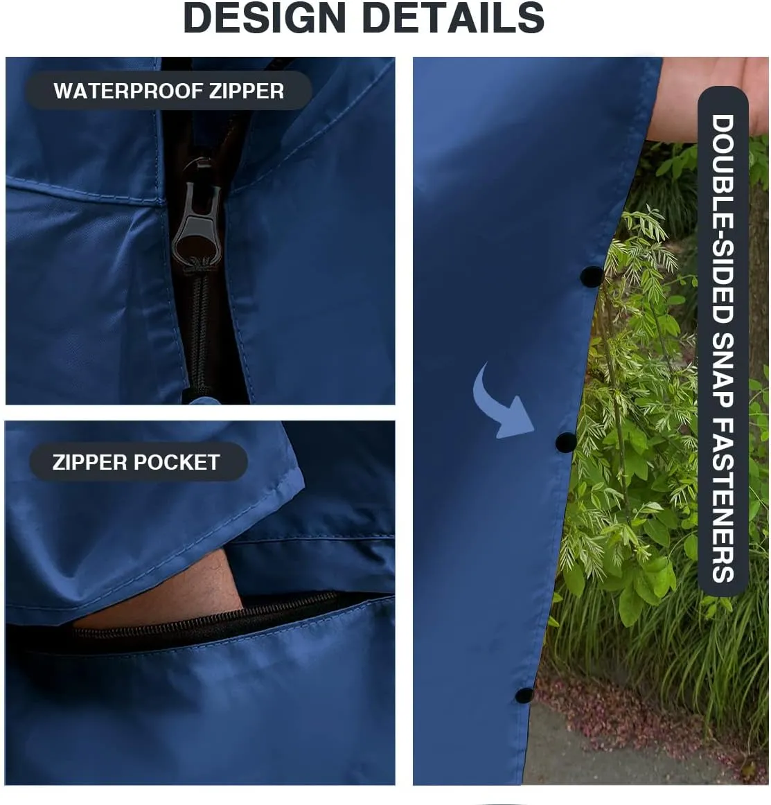 Waterproof Hooded Lightweight Rain Poncho for Adults Women Men with Pockets Unisex Fashion Zipper Jacket Coat