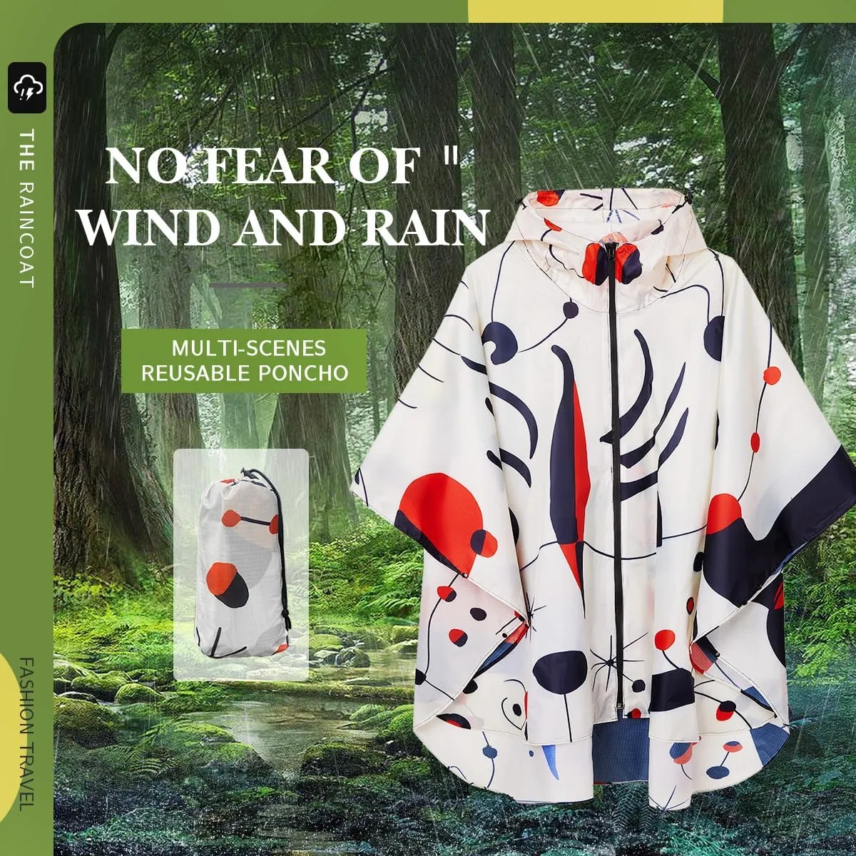 Waterproof Hooded Lightweight Rain Poncho for Adults Women Men with Pockets Unisex Fashion Zipper Jacket Coat