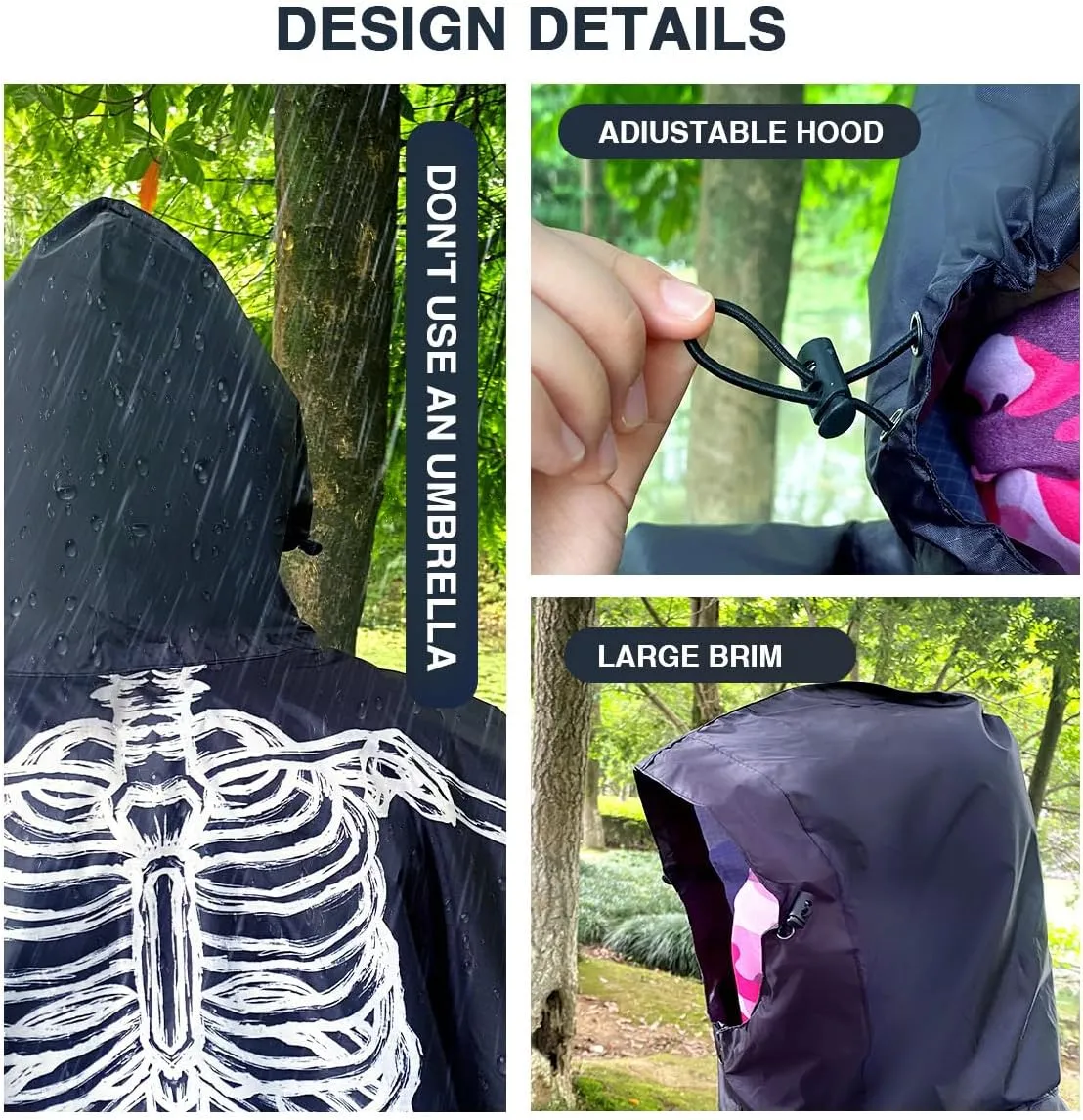 Waterproof Hooded Lightweight Rain Poncho for Adults Women Men with Pockets Unisex Fashion Zipper Jacket Coat