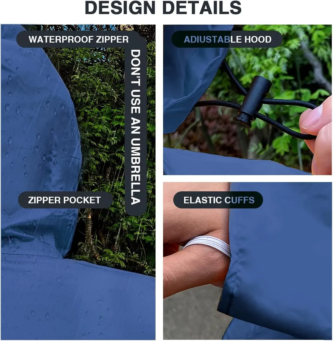 Waterproof Hooded Lightweight Rain Poncho for Adults Women Men with Pockets Unisex Fashion Zipper Jacket Coat