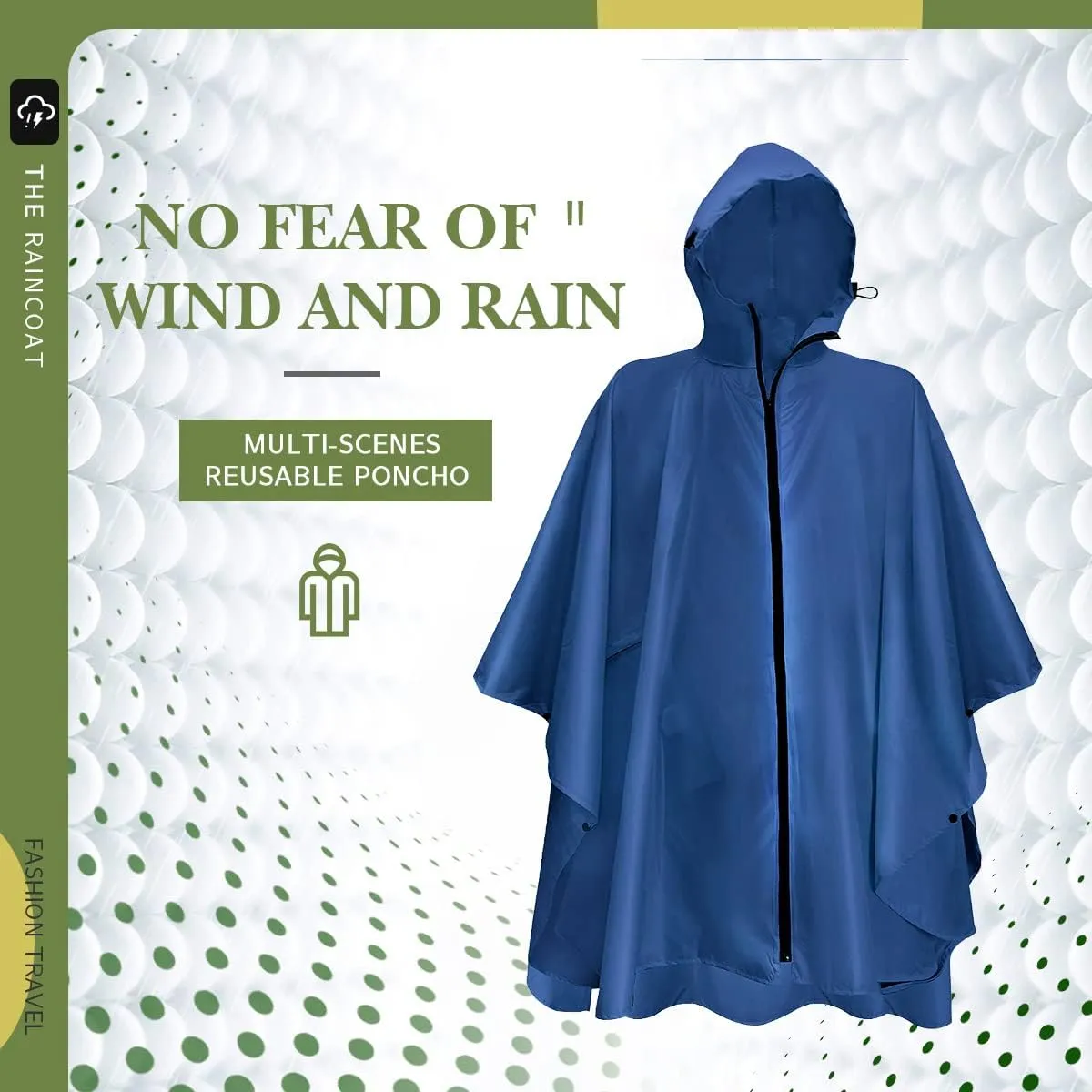 Waterproof Hooded Lightweight Rain Poncho for Adults Women Men with Pockets Unisex Fashion Zipper Jacket Coat