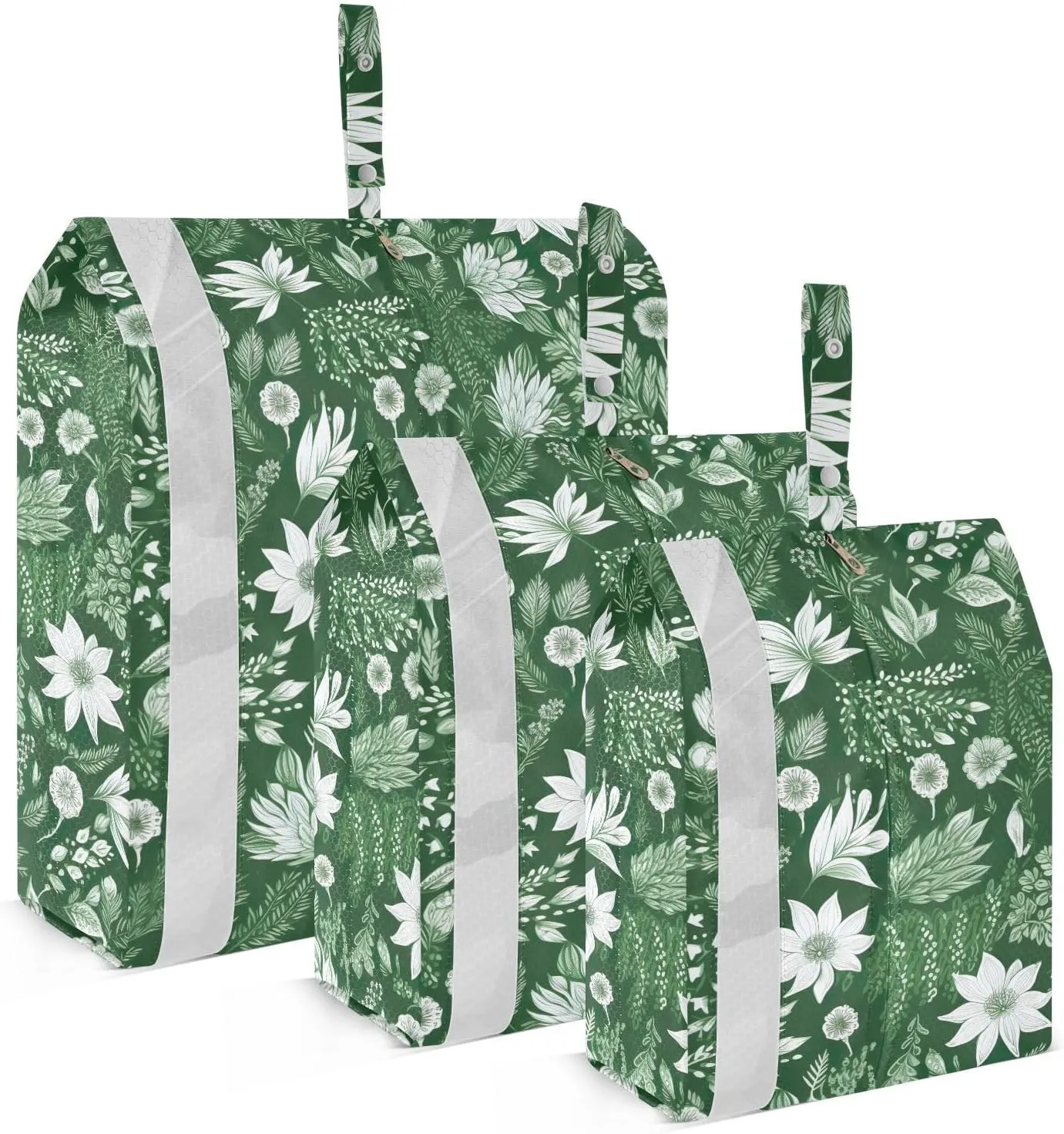 White Flower Plants Packing Cubes for Travel 3 Set Packing Compression Cubes Suitcase Organizer Bags Set for Travel Essentials