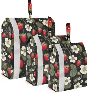White Flowers Strawberries Packing Cubes for Travel 3 Set Compression Cubes Luggage Packing Organizers for Packing