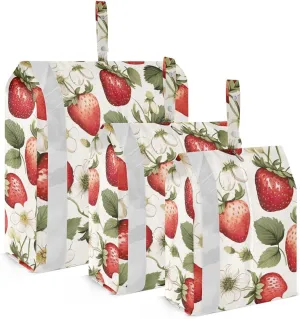 White Flowers Strawberries Packing Cubes for Travel 3 Set Large Packing Cubes Luggage Bags Organizer for Suitcases
