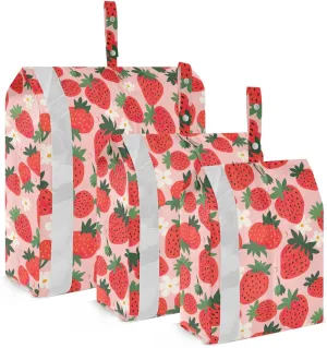 White Flowers Strawberries Packing Cubes for Travel 3 Set Luggage Packing Cubes Luggage Packing Organizers for Organization