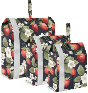 White Flowers Strawberries Packing Cubes for Travel 3 Set Packing Cubes Large Suitcase Organizer Bags for Travel