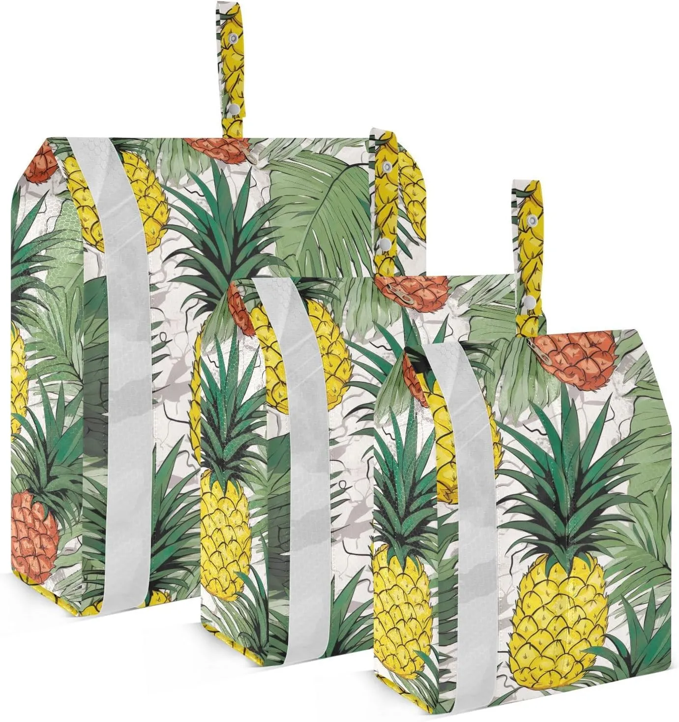White Pineapples Palm Leave Packing Cubes for Travel 3 Set Packing Compression Cubes Luggage Organizer Bags for Carry On