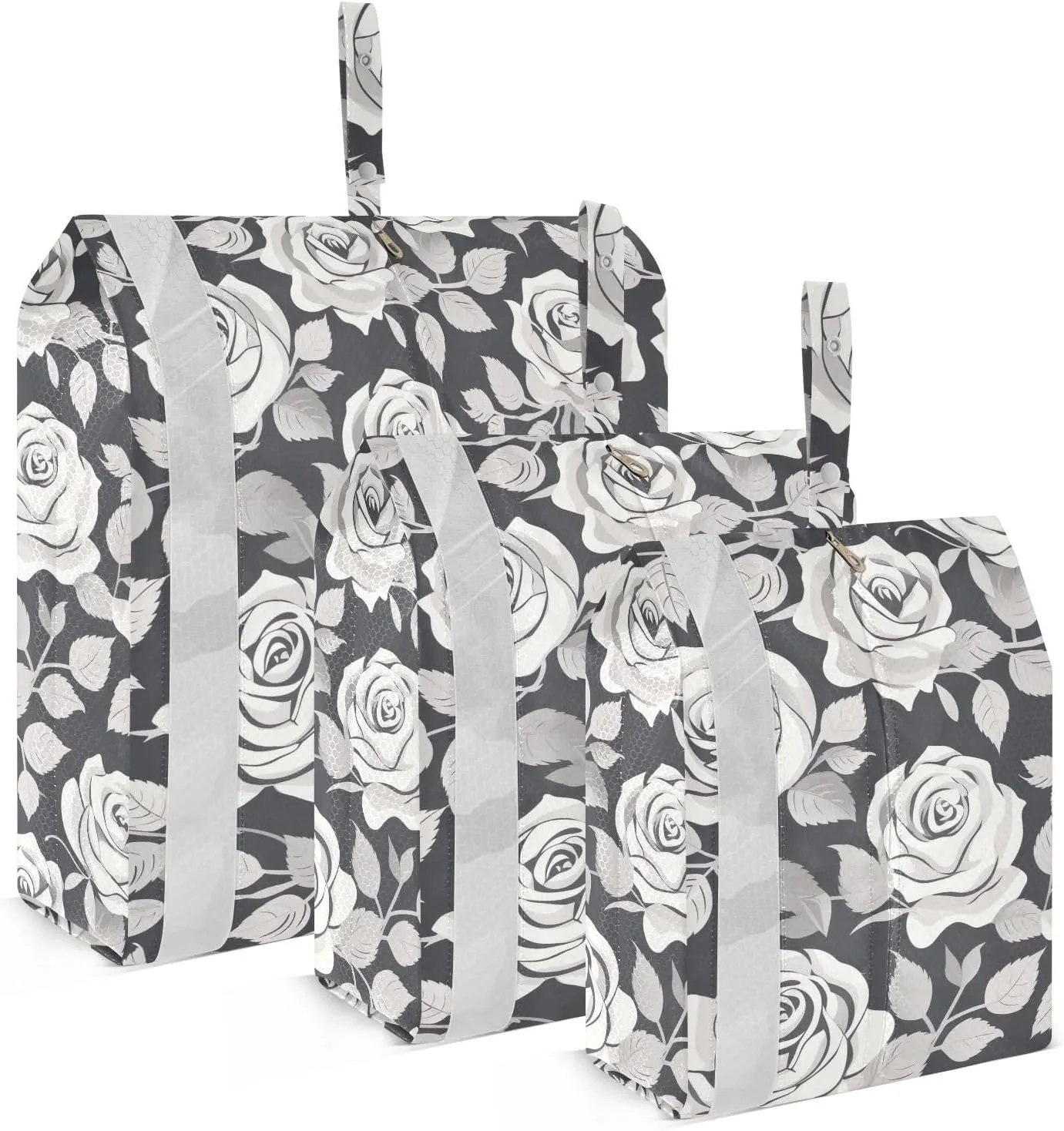 White Rose Black Packing Cubes for Travel 3 Set Packing Travel Organizer Cubes Suitcase Organizer Bags Set for Travel Accessories