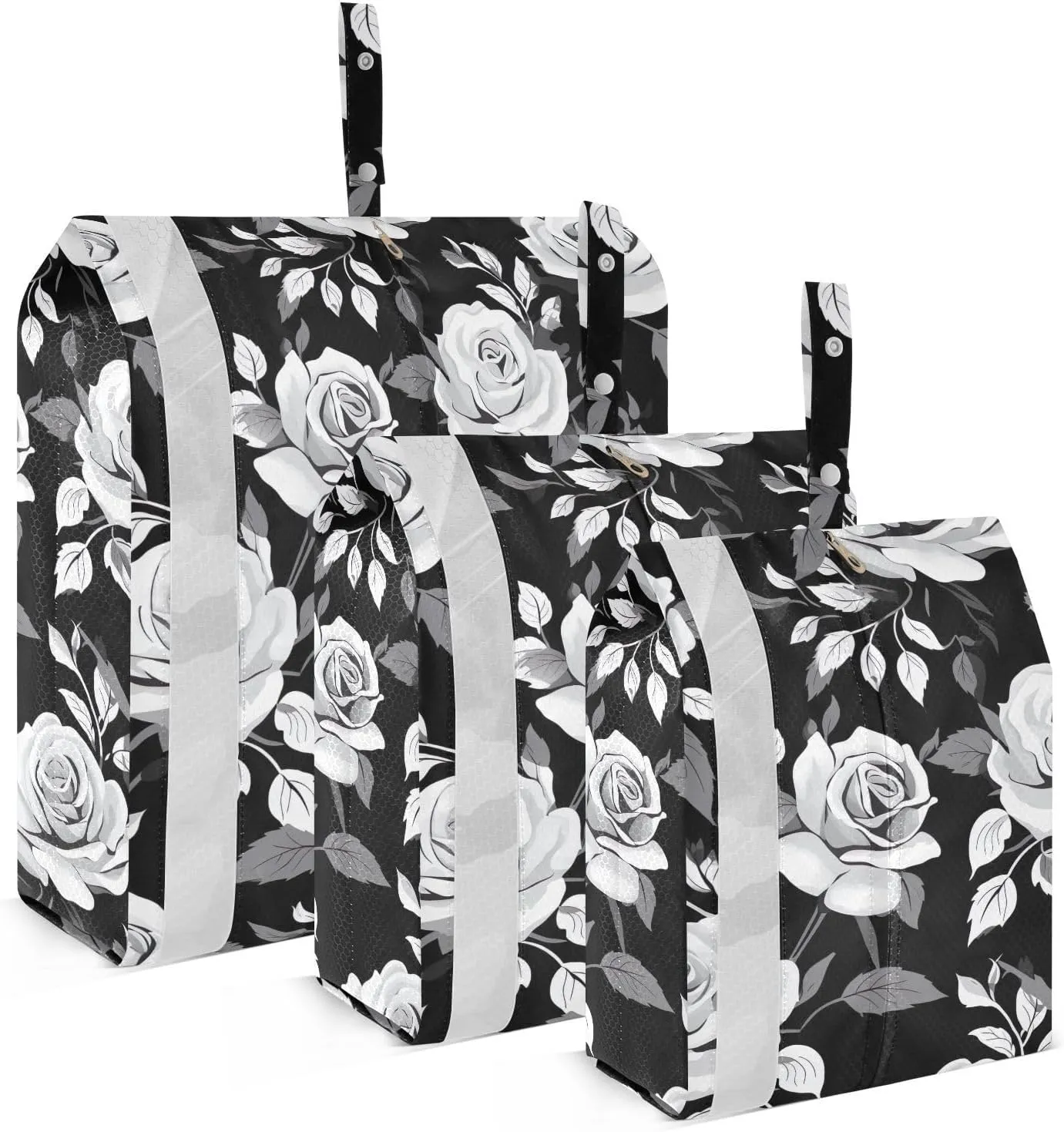 White Rose Black Packing Cubes for Travel 3 Set Packing Travel Organizer Cubes Suitcase Organizer for Travel Compression