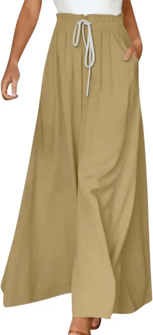 Wide Leg Pants Woman High Waisted Floral Boho Beach Casual Pants Cute Summer Flowy Palazzo Culottes with Pockets