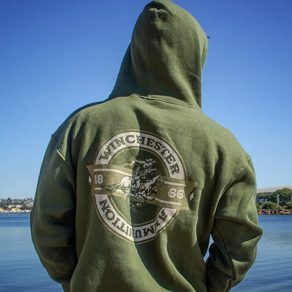 Winchester Legend Collection Rider Crest Banner Made in the USA Fleece Pullover Hooded Sweatshirt for Men