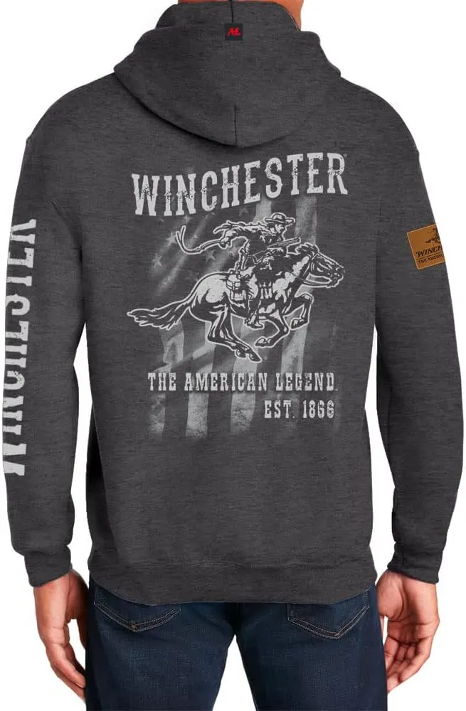 Winchester Legend Collection Rider Flag Made in the USA Printed Fleece Pullover Hooded Sweatshirt for Men