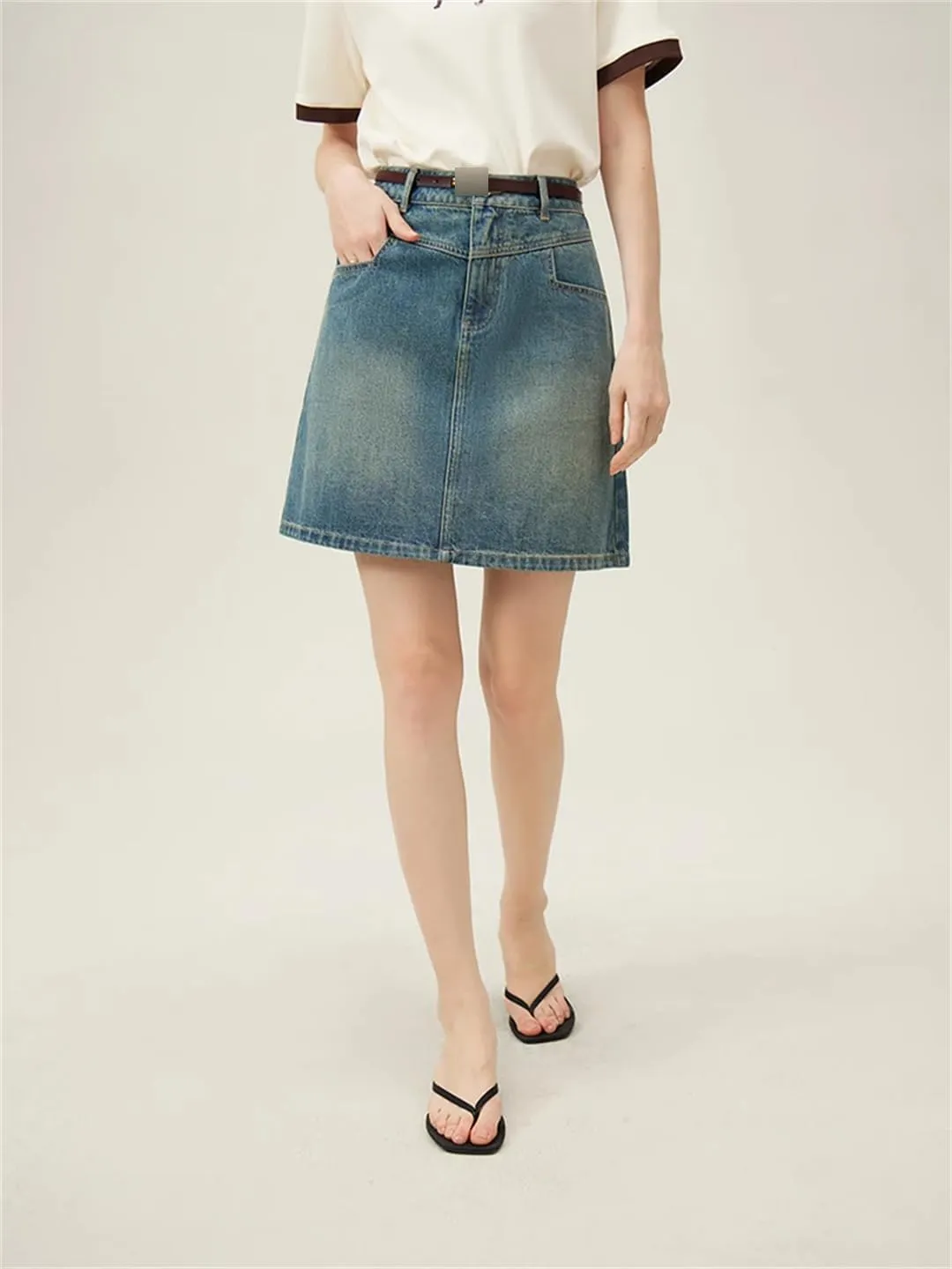 Women Denim Skirt Women's Summer A-Line High Waisted Short Blue Casual Skirt