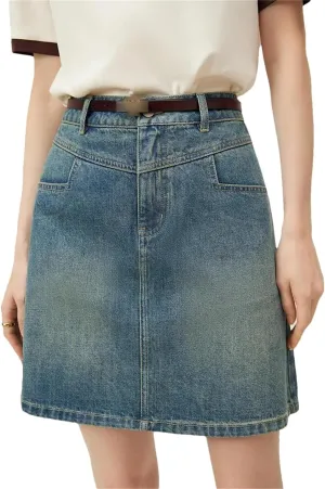 Women Denim Skirt Women's Summer A-Line High Waisted Short Blue Casual Skirt