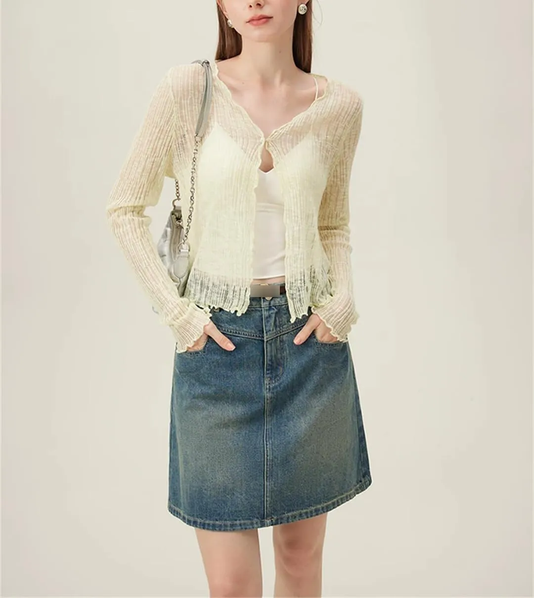 Women Denim Skirt Women's Summer A-Line High Waisted Short Blue Casual Skirt