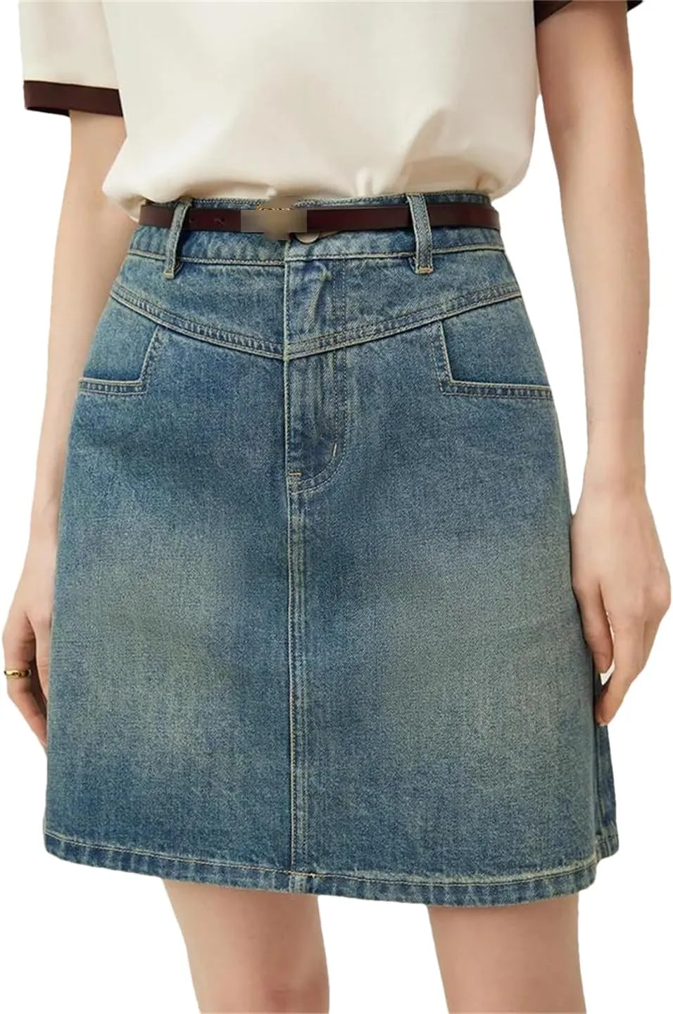 Women Denim Skirt Women's Summer A-Line High Waisted Short Blue Casual Skirt